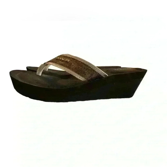 Coach Women’s Size 9 Wedge Sandals Brown/ Tan and Gold Signature C - Picture 8 of 12